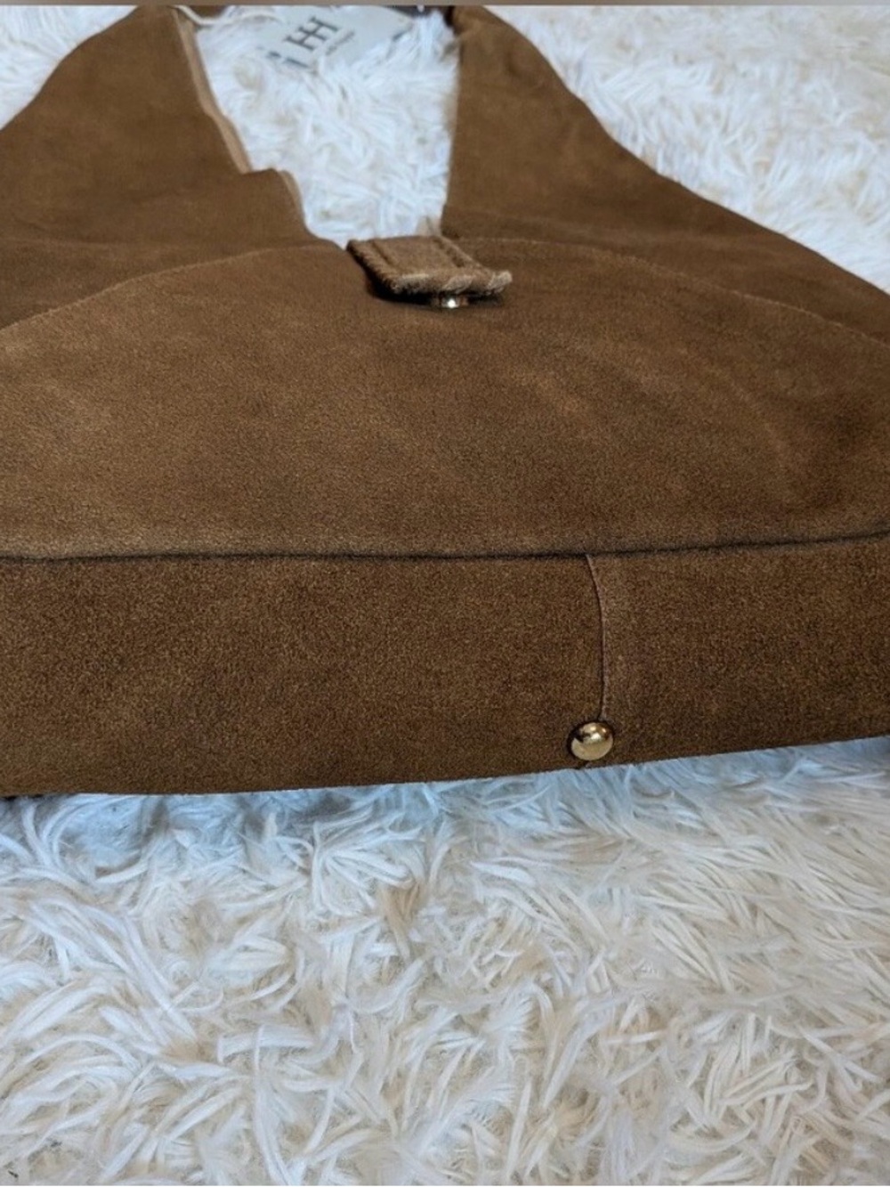 NWT Haute Hippie Brown Genuine Suede Triangle Hobo Bag - Picture 4 of 9